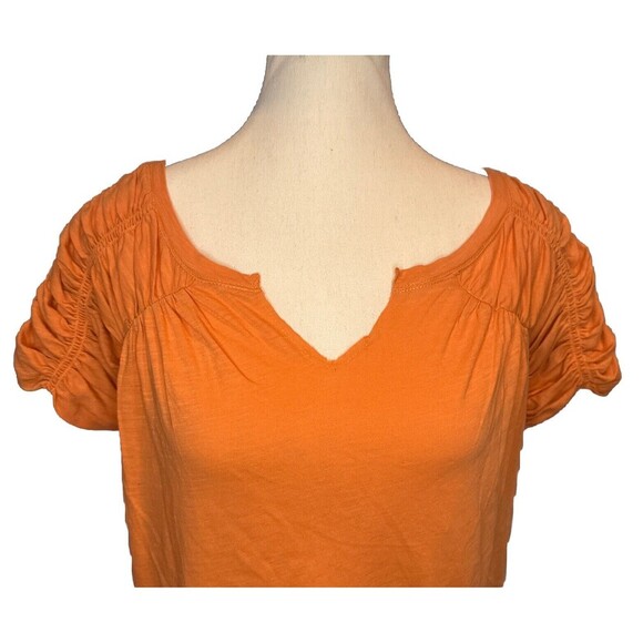 Anthropologie Pilcro Creamy ORANGE Smocked Cotton Tee Muscle T Shirt Sz XS - Picture 2 of 11